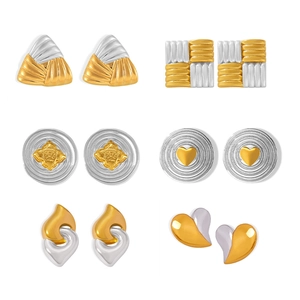 Set of six geometric two-tone gold and silver earrings in various stylish shapes