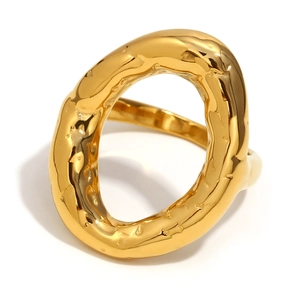 Irregular 18K gold plated stainless steel ring with hammered texture in liquid metal style