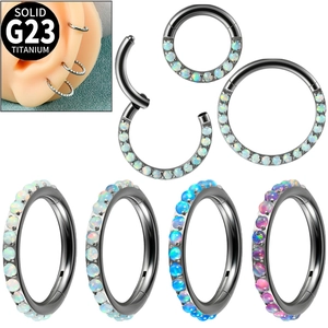 G23 Titanium Synthetic Opal Hinged Segment Clicker Ring For Ear Cartilage Septum Piercing Jewelry Hypoallergenic Hoop Earrings