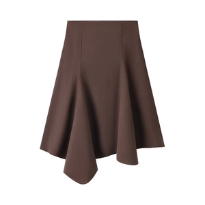 Damen Midi Rock Mit Hoher Taille Aus Wildlederimitat Asymmetrischer Unregelmäßiger Saum Einfarbig Streetwear