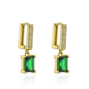 Orecchini geometrici placcati oro con zirconi verdi rettangolari dal design elegante