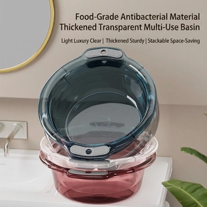Set of 3 transparent food-grade washbasins with dual handles for laundry and kitchen