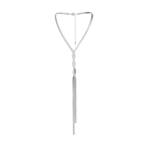Nahaufnahme der silbernen Schlangenkette Y-Halskette mit Karabinerverschluss