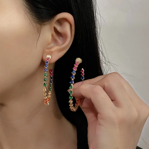 925 silver 14k gold plated hoop earrings with multicolored teardrop zircon stones