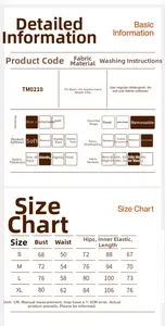 Size guide for long sleeve yoga bodysuit with nylon fabric specs and measurements
