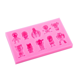 Pink silicone mold featuring 10 unique cartoon skeleton cavities for Halloween baking