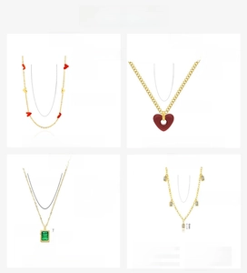 Size specifications for heart and zircon stainless steel necklaces with lengths and weights