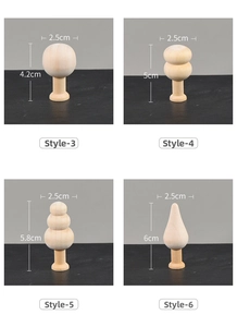 Detailed view of four unfinished natural wood craft shapes with dimensions and smooth textures