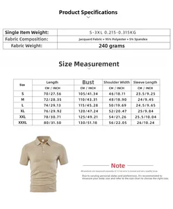 Detailed size guide table for men's short sleeve polo shirt with metric and inch units
