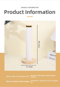 Vertical velvet hair tie display stand with solid wood base, height 30.5cm and 11.5cm wide