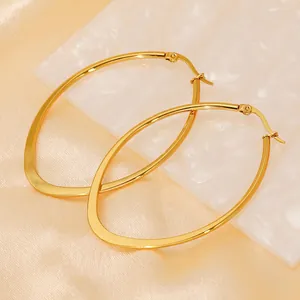 Minimalist oval 18K gold plated stainless steel earrings with high mirror polish finish