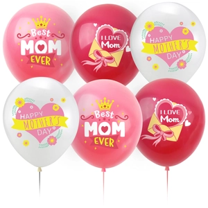 12-inch Mother's Day latex balloons set in red, pink and white with festive greetings