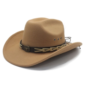 Cappello da cowboy in lana kaki con fascia in pelle intrecciata e fibbia testa di toro