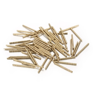 Precision brass connector pins with grooved texture and bright golden finish for hardware