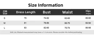 Size chart for halter backless mini dress with measurements for bust waist and hips in cm