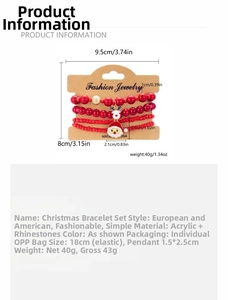 Set braccialetti natalizi con perline rosse e ciondoli a forma di Babbo Natale e renna