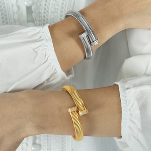Minimalist spiral nail bracelets with sparkling zircon inlay in gold and silver finish