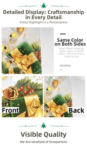 Detail of Christmas tree window decals showing identical double-sided printing and textures