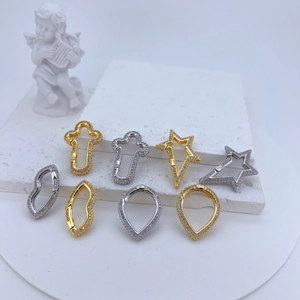 Zircon Micro Inlaid Copper Connector Clasp 14K Gold Plated Screw Lock Link Heart Star DIY Necklace Bracelet Jewelry Making