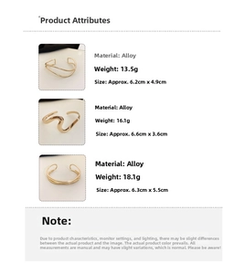Detailed size and weight specs for gold alloy wavy and crossover open bangles