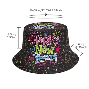 Chapeau bob réversible Happy New Year avec étoiles colorées et imprimé de fête