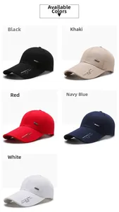 Selection of casual baseball caps in black, khaki, red, navy blue, and white colors