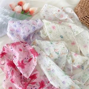 Floral chiffon silk scarves and hair bands with vintage garden prints for women
