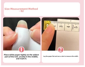 Guide for measuring press-on nail width using a paper strip and a ruler for perfect fit