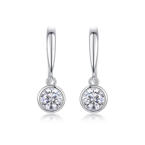 Minimalist S925 sterling silver drop earrings featuring brilliant round cut moissanite stones