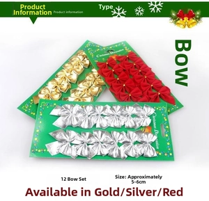 Set of 12 Christmas tree bows in gold, silver, and red colors with a 5.5cm size