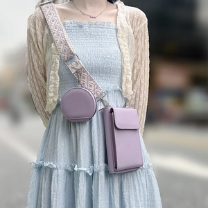 Minimalist light purple crossbody phone bag with round coin purse and geometric strap