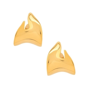 Irregular 18K gold twisted leaf stud earrings with a textured flame wave design