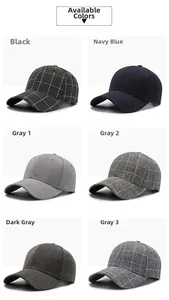 Detailed grid of six classic plaid baseball caps in grey, navy blue, and black colors