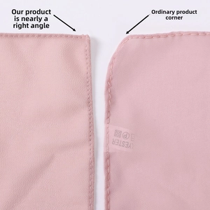 Macro shot of precise corner stitching on pink chiffon polyester scarf detail