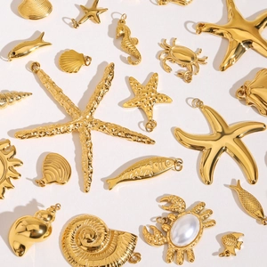 Golden ocean theme charms set including starfish shell and seahorse for DIY jewelry