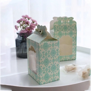 Green cactus pattern milk carton gift boxes with transparent window and ribbon bow