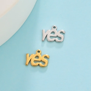 Polished silver and gold YES word pendants for DIY necklaces and craft jewelry making