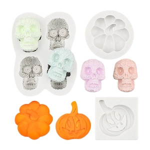 Halloween silicone molds set with skull and pumpkin shapes for chocolate and fondant DIY