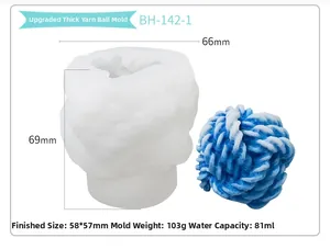 Detailed dimensions of yarn ball silicone mold and finished candle product with measurements