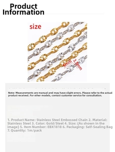 Macro shot of 3.5mm and 5mm gold and silver embossed stainless steel DIY craft chains
