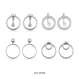 Minimalist 925 Sterling Silver Zirconia Stud Earrings Geometric Circle Hoop Earring Jackets For Women Fine Jewelry Gift