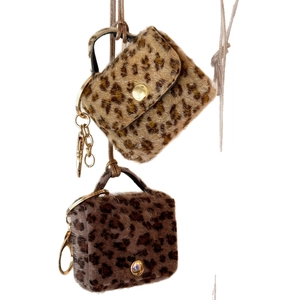 Faux horsehair leopard print bag pendant necklaces in light and dark brown spotted fur