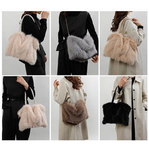 Collage of plush tote bags in various colors showing soft texture and strap details