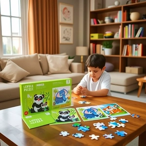 Leveled Magnetic Puzzle Book Foldable Children Educational Learning Logic Toy Cartoon Animals Transportation Preschool Gift