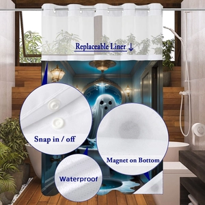 Duschvorhang mit Geistermuster, wasserfestem Stoff und abnehmbarem Innenfutter zum Knöpfen
