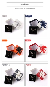 Detailed grid view showing six colors of square jewelry gift boxes with ribbon bows