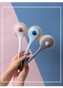 Handheld long-handle fiber kitchen cleaning brush set in white blue and gray tones