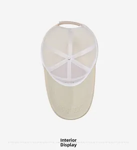 Interior display of the beige mesh baseball cap showing reinforced stitching and strap