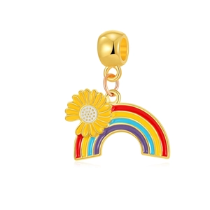 Colorful rainbow and sunflower pendant charm with gold ring for DIY jewelry making