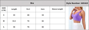 Tabella taglie per reggiseno sportivo a costine con misure espresse in centimetri